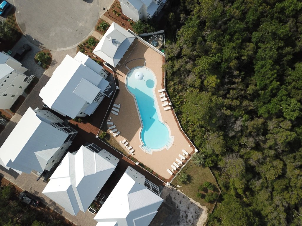 Aerial view of the zero-entry community pool at The Village at Grayton Beach